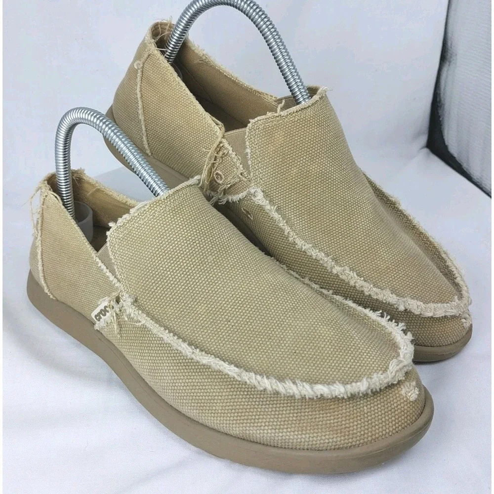 Crocs Mens Santa Cruz Loafers Size 8M‎ Slip-On Shoes Khaki/Khaki Distressed